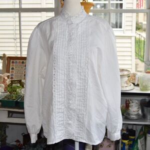 Vintage Lauren Lee Woman White Victorian Prairie Lace Pintuck Blouse USA L/XL